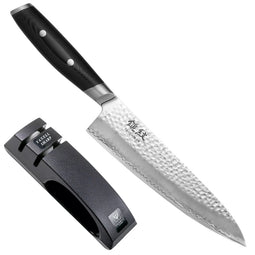Yaxell Tsuchimon Geschenkset - 2-delig - Messenslijper en Koksmes 20 cm - 3 Lagen Damaststaal -...