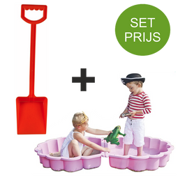 Zandbak schelp roze met plastic schep 50 cm lang rood
