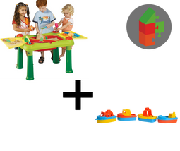 Zand en water tafel groen/rood met bootjes