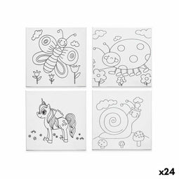 Canvas Wit Stof 15 x 15 x 1,5 cm Om te schilderen dieren (24 Stuks)