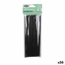 Herbruikbare Rietjes Algon Zwart Plastic 36 Stuks 22 cm 6 mm