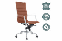 Feel Furniture - Lage Executive bureaustoel - 100% Leer - Cognac