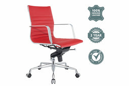 Feel Furniture - Lage Executive bureaustoel - 100% Leer - Rood