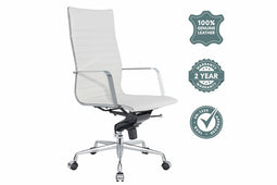 Feel Furniture - Hoge Executive bureaustoel - 100% Leer - Wit