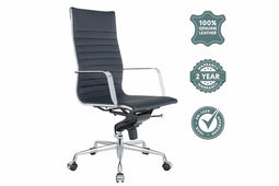 Feel Furniture - Hoge Executive bureaustoel - 100% Leer - Donkerblauw