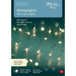 Lumineo Micro LED Stringlights Verlichting Zilverdraad 9M 180 LEDs Buiten Warm Wit