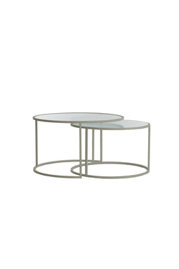 Light&living Salontafel S/2 Ø65x39+Ø75x44 cm TALCA helder rib glas+crème