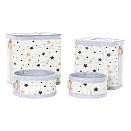 Mandenset DKD Home Decor Wit Zwart Grijs Gouden Bamboe Sterren 41 x 31 x 42 cm (4 Onderdelen) (2...