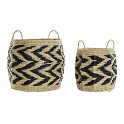 Basket spelset DKD Home Decor Zwart Lichtbruin Natuurlijke Vezel Boho 30 x 30 x 30 cm 2 Onderdele...