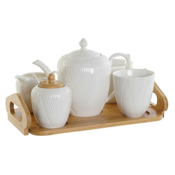 Melk- en Suikerpot DKD Home Decor Wit Natuurlijk Bamboe Porselein