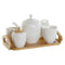 Melk- en Suikerpot DKD Home Decor Wit Natuurlijk Bamboe Porselein