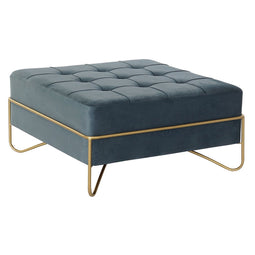 Kruk DKD Home Decor Schuim Blauw Gouden Metaal Polyester Fluweel Hout MDF (80 x 80 x 42 cm)