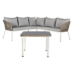 Bank en tafel set DKD Home Decor Kristal Synthetische rotan Staal (190 x 190 x 70 cm)