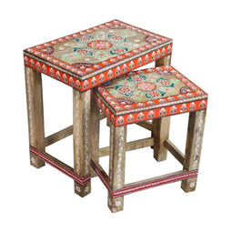 Set van 2 tafels DKD Home Decor Multicolour Natuurlijk 45 x 30 x 45 cm 45 x 28,5 x 46 cm
