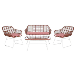 Tafelset met 3 fauteuils DKD Home Decor 124 x 74 x 84 cm Metaal Synthetische rotan