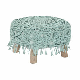 Voetensteun DKD Home Decor 53 x 53 x 31 cm Natuurlijk Hout Bruin Groen 50 x 50 x 30 cm Macramé Boho