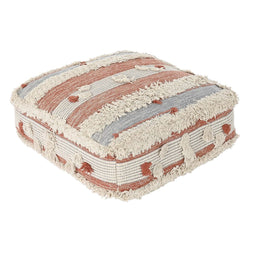 Poef DKD Home Decor Wit Oranje Strepen Boho 60 x 60 x 25 cm (2 Stuks)