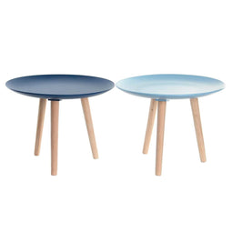 Bijzettafel DKD Home Decor 44 x 44 x 35 cm Blauw Bruin Hemelsblauw Pijnboom Hout MDF (2 Stuks)