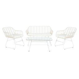 Bank en tafel set DKD Home Decor Metaal Synthetische rotan 124 x 74 x 84 cm
