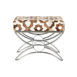 Kruk DKD Home Decor 53 x 40 x 43 cm Zilverkleurig Bruin Staal Wit Lichtbruin