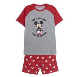Zomerpyjama Mickey Mouse Rood (Volwassenen) Mannen Grijs Maat S