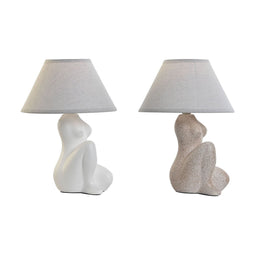 Bureaulamp Home ESPRIT Wit Beige Keramiek 40 W 220 V 22 x 22 x 30 cm (2 Stuks)
