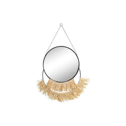 Wandspiegel DKD Home Decor Natuurlijk Zwart Gouden Metaal Vezel Franjes (55 x 2,5 x 83 cm)