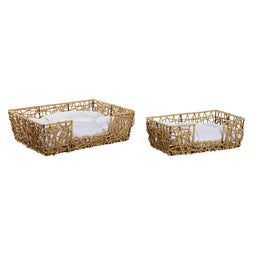 Hondenbed Home ESPRIT Wit Lichtbruin Metaal Synthetische rotan 50 x 35 x 14 cm (2 Onderdelen)