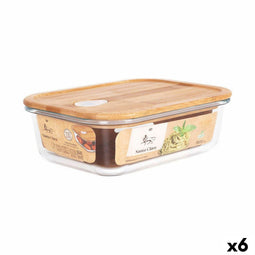 Hermetische Lunchtrommel Santa Clara Bamboe Rechthoekig 1,5 L (6 Stuks)