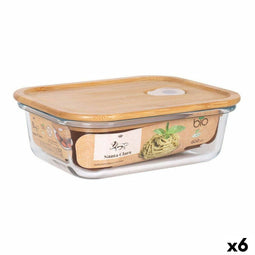 Rechthoekige lunchbox met deksel Santa Clara Bamboe Borosilicaatglas Rechthoekig 600 ml (6 Stuks)