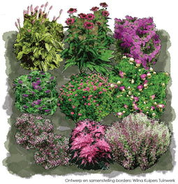 Vierkante Meter Borders - 1m2 Karmijnroze en wit 2c