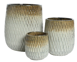KSD - Daniel Planter set van 3 Terracotta Round Willow Leaf Brons