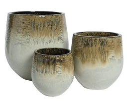 KSD - Noah Planter set van 3 Terracotta Round Varying Stripes Brons