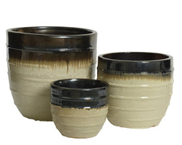 KSD - Dante Planter set van 3 Terracotta Round Stripe Zwart Wit