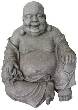 stonE'lite - Boeddha Happy 24 Cm Licht Grijs Fiberclay