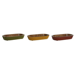 Middenstuk Home ESPRIT Geel Groen Koraal 32 x 15 x 5 cm (3 Stuks)