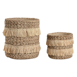 Plantenbakkenset Home ESPRIT Bruin Raffia Cement Tropisch 23 x 22 x 25 cm