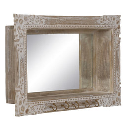 Wandspiegel Wit Beige Kristal Mangohout Hout MDF Verticaal 61 x 10,79 x 38 cm