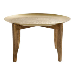 Hoofdtafel Home ESPRIT Gouden Natuurlijk Blik Mangohout 75 x 75 x 44 cm