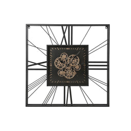 Muurklok Home ESPRIT Zwart Gouden Metaal Kristal 80 x 8 x 80 cm