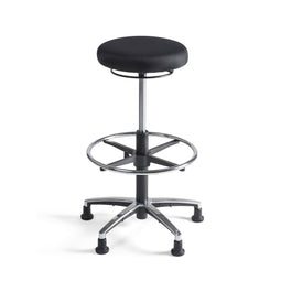 Werkstoel Tabouret Hoog - Stoffen Zitting - Aluminium Onderstel - Glijdoppen - Voetenring