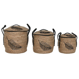 Basket spelset Home ESPRIT Zwart Natuurlijk Boho 42 x 42 x 50 cm (3 Onderdelen)