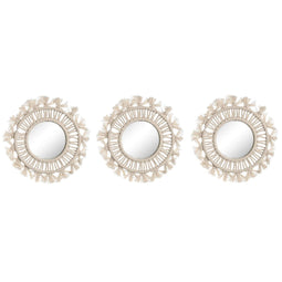 Set spiegels Home ESPRIT Wit Kristal Macramé Boho 20 x 1 x 20 cm (3 Onderdelen)