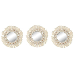 Wandspiegel Home ESPRIT Wit Kristal Macramé Boho 20 x 1 x 20 cm (3 Onderdelen)