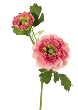 Driesprong Collection - Ranonkel, 2x vertakt met bloemen knop d.roze kunstbloem zijde nepbloem