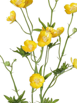 Driesprong Collection - Boterbloemspray shiny 68 cm x12flrs, 3knp 7lvs kunstbloem zijde nepbloem