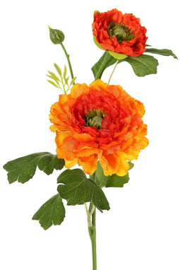 Driesprong Collection - Ranonkel, 2x vertakt met bloemen knop oranje kunstbloem zijde nepbloem