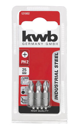 Kwb - Schroefbit philips Nr. 2 25 mm 1/4 inch 3 stuks kaart
