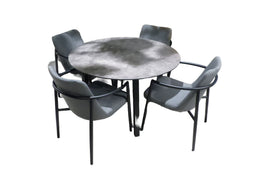 Yoi - Tuinset Teeburu tafel black, concrete dia. 120 cm met 4 stoelen Youkou stoel black, panther...