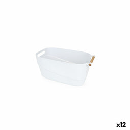 Veelzijdige mand Confortime Plastic Wit Met handvatten Hout 27 x 14,5 x 12 cm (12 Stuks)